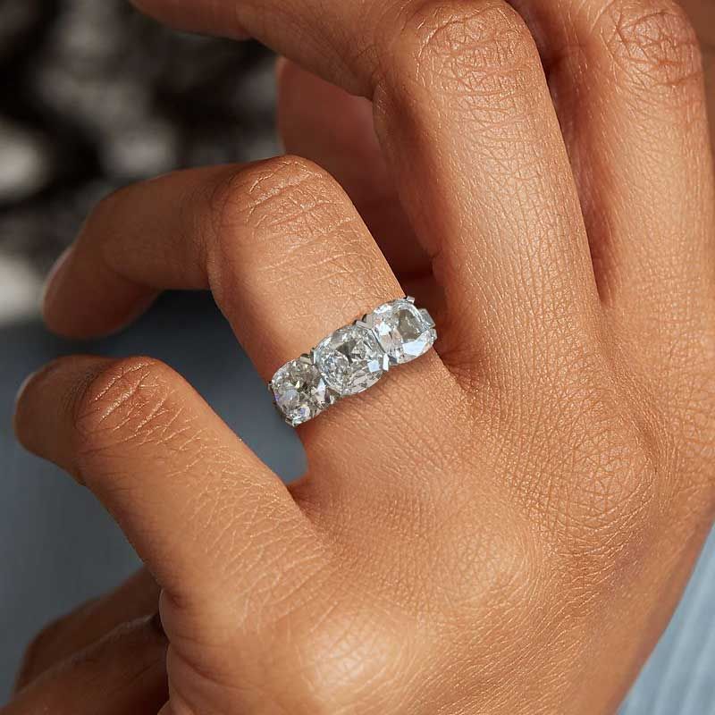 Classic Three Stone Cushion Cut White Sapphire Engagement Ring For Women Belovegrace