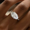 Three Stone Cushion Cut White Sapphire Engagement Ring For Women Belovegrace