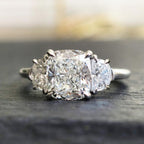 Three Stone Cushion Cut White Sapphire Engagement Ring For Women Belovegrace