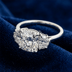 Elegant Three Stone Cushion Cut White Sapphire Engagement Ring