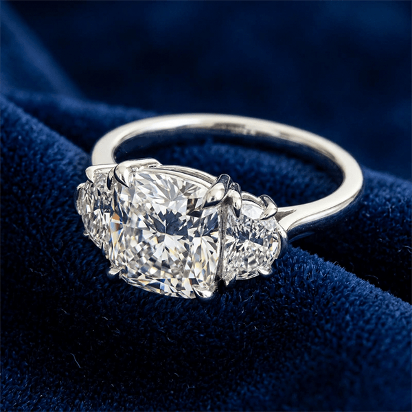Elegant Three Stone Cushion Cut White Sapphire Engagement Ring