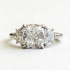 Three Stone Cushion Cut White Sapphire Engagement Ring For Women Belovegrace