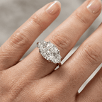 Elegant Three Stone Cushion Cut White Sapphire Engagement Ring