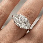 Elegant Three Stone Cushion Cut White Sapphire Engagement Ring