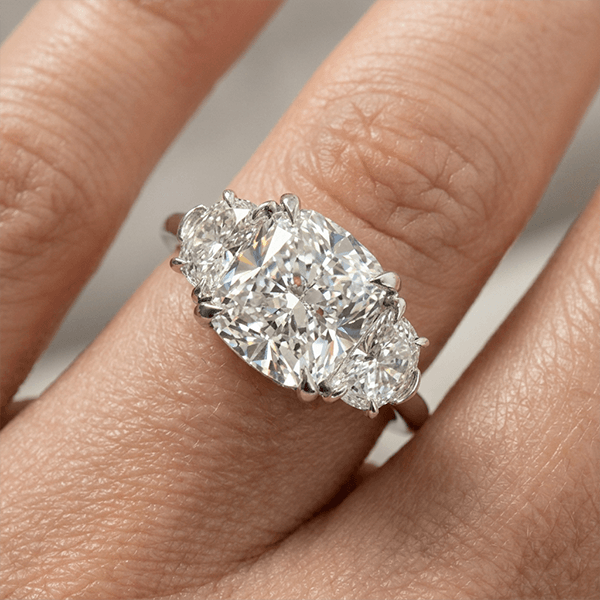 Elegant Three Stone Cushion Cut White Sapphire Engagement Ring