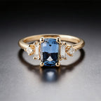 Vintage Golden Cushion Cut Blue Sapphire Engagement Ring For Women Belovegrace