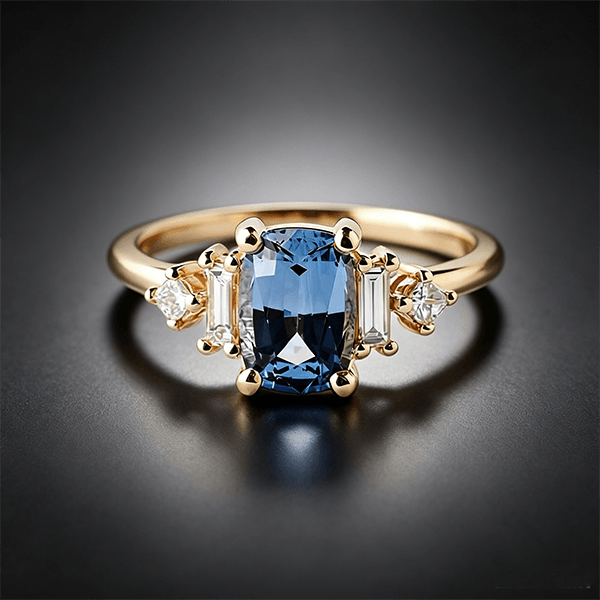 Vintage Three-Stone Cushion Cut London Blue Topaz Engagement Ring