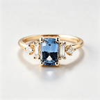 Vintage Three-Stone Cushion Cut London Blue Topaz Engagement Ring