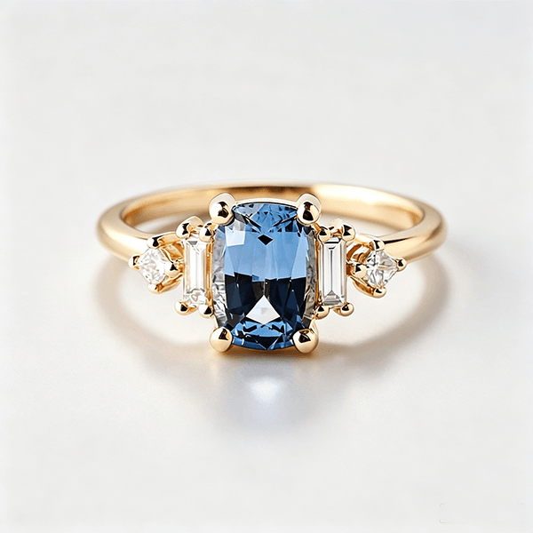 Vintage Three-Stone Cushion Cut London Blue Topaz Engagement Ring