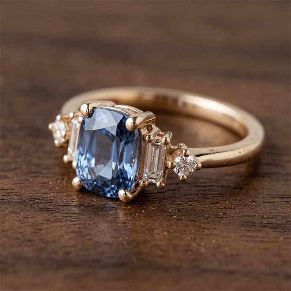 Vintage Three-Stone Cushion Cut London Blue Topaz Engagement Ring