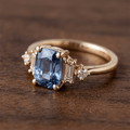 Classic Yellow Gold Cushion Cut Blue Sapphire Engagement Ring