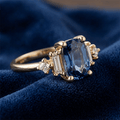 Vintage Three-Stone Cushion Cut London Blue Topaz Engagement Ring