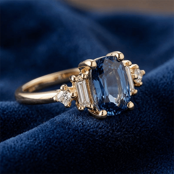 Vintage Three-Stone Cushion Cut London Blue Topaz Engagement Ring