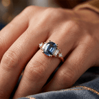 Vintage Three-Stone Cushion Cut London Blue Topaz Engagement Ring