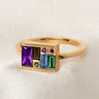 Golden Baguette Cut Purple & Topaz & Emerald & Brown Sapphire Cocktail Ring For Women Belovegrace