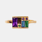 Golden Baguette Cut Purple & Topaz & Emerald & Brown Sapphire Cocktail Ring For Women Belovegrace