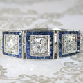Halo Round & Baguette Cut White & Blue Sapphire Art Deco Engagement Ring For Women Belovegrace