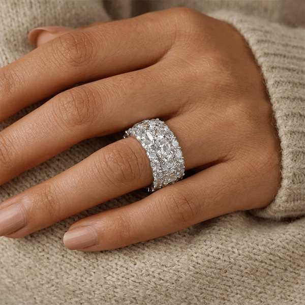 Luxury Triple Row Cushion Cut White Sapphire Eternity Wedding Band For Women