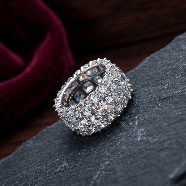 Luxury Triple Row Cushion Cut White Sapphire Eternity Wedding Band For Women