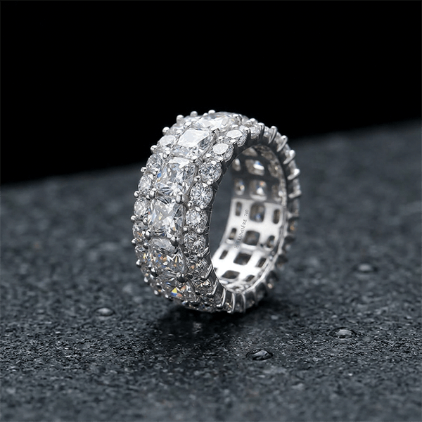 Luxury Triple Row Cushion Cut White Sapphire Eternity Wedding Band For Women