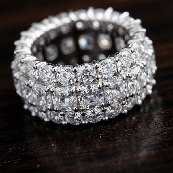 Luxury Triple Row Cushion Cut White Sapphire Eternity Wedding Band For Women