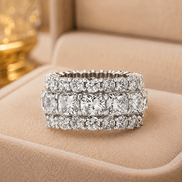 Luxury Triple Row Cushion Cut White Sapphire Eternity Wedding Band For Women