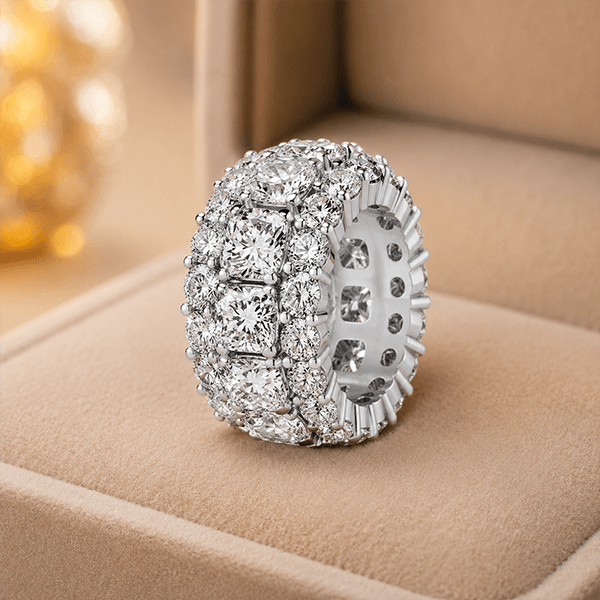 Luxury Triple Row Cushion Cut White Sapphire Eternity Wedding Band For Women