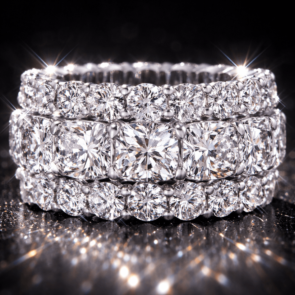 Luxury Triple Row Cushion Cut Moissanite Eternity Wedding Band For Women