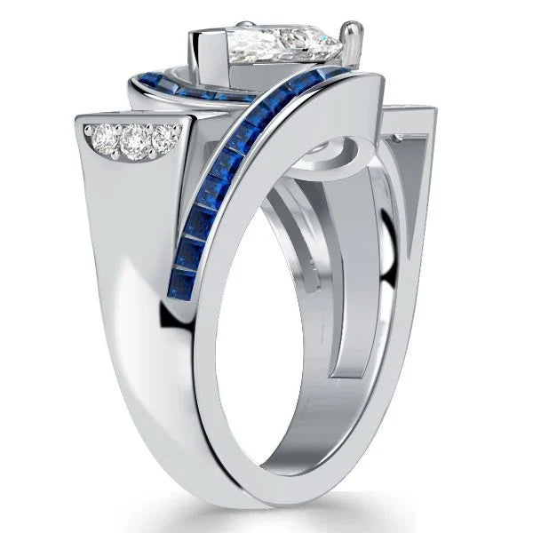 Art Deco Pear Shaped Blue Sapphire Engagement Ring For Women Belovegrace