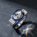 Unique Design Halo Pear & Baguette Cut White & Blue Sapphire Engagement Ring