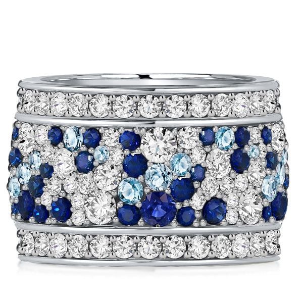 Eternity Multi Row Round Cut Blue & White Sapphire Wedding Band For Women Belovegrace