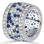 Eternity Multi Row Round Cut Blue & White Sapphire Wedding Band For Women Belovegrace