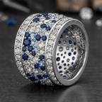 Wide Blue & White Sapphire Round Cut Eternity Wedding Band For Women