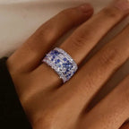 Eternity Multi Row Round Cut Blue & White Sapphire Wedding Band For Women Belovegrace