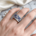 Wide Blue & White Sapphire Round Cut Eternity Wedding Band For Women
