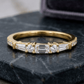 Classic Baguette & Round Cut White Sapphire Wedding Band Ring In Yellow Gold