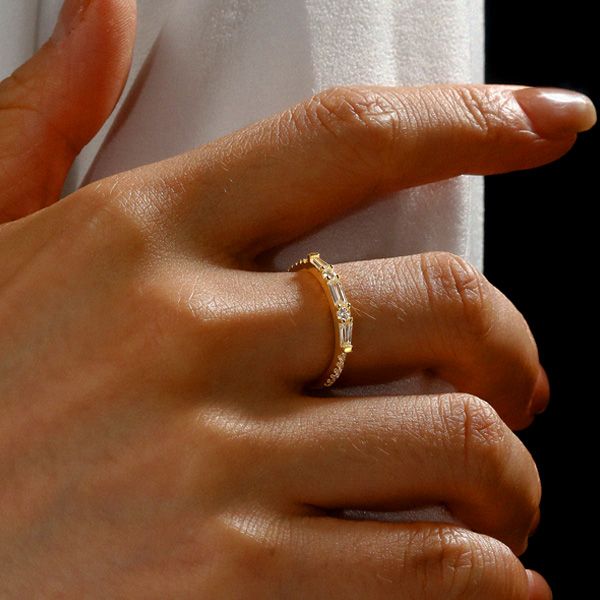 Classic Half Eternity Baguette & Round Cut White Sapphire Wedding Band For Women Belovegrace