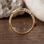 Classic Baguette & Round Cut White Sapphire Wedding Band Ring In Yellow Gold