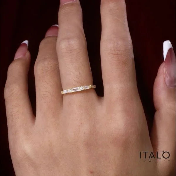 Classic Half Eternity Baguette & Round Cut White Sapphire Wedding Band For Women Belovegrace