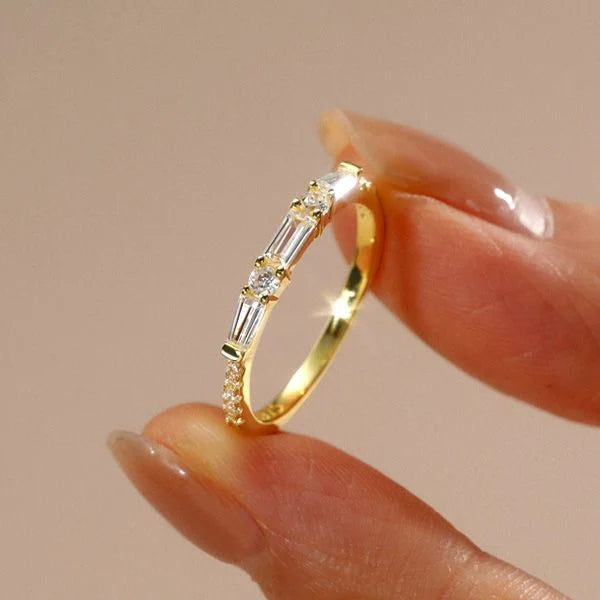 Classic Half Eternity Baguette & Round Cut White Sapphire Wedding Band For Women Belovegrace