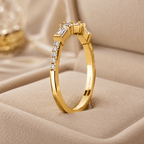 Classic Baguette & Round Cut White Sapphire Wedding Band Ring In Yellow Gold