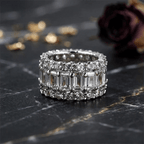 High-End Double Layer Emerald & Round Cut White Sapphire Eternity Wedding Band For Women