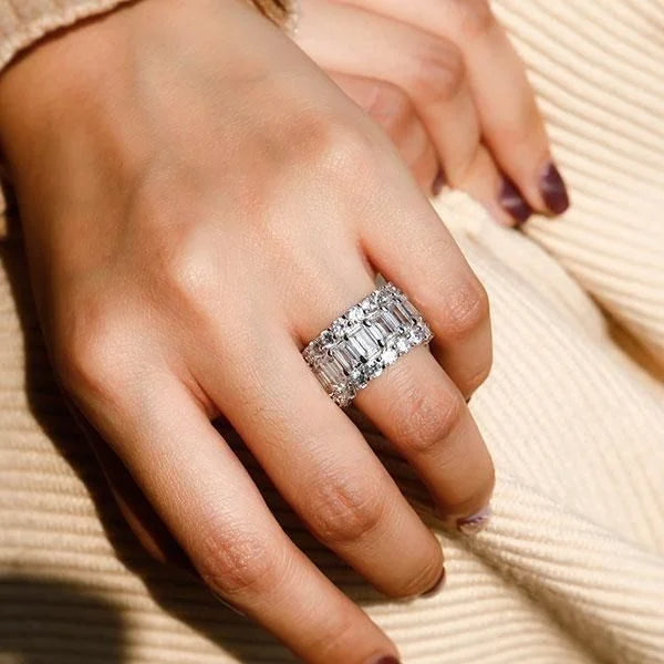 Classic Eternity Multi Row Emerald & Round Cut White Sapphire Wedding Band For Women Belovegrace