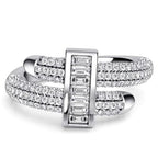 Unique Micro Pave Round & Baguette Cut Engagement Ring For Women Belovegrace
