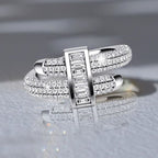 Unique Micro Pave Round & Baguette Cut Engagement Ring For Women Belovegrace