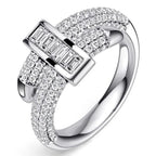 Unique Micro Pave Round & Baguette Cut Engagement Ring For Women Belovegrace