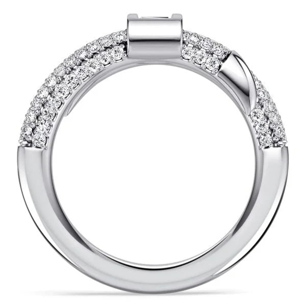 Unique Micro Pave Round & Baguette Cut Engagement Ring For Women Belovegrace