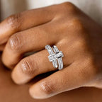 Unique Micro Pave Round & Baguette Cut Engagement Ring For Women Belovegrace