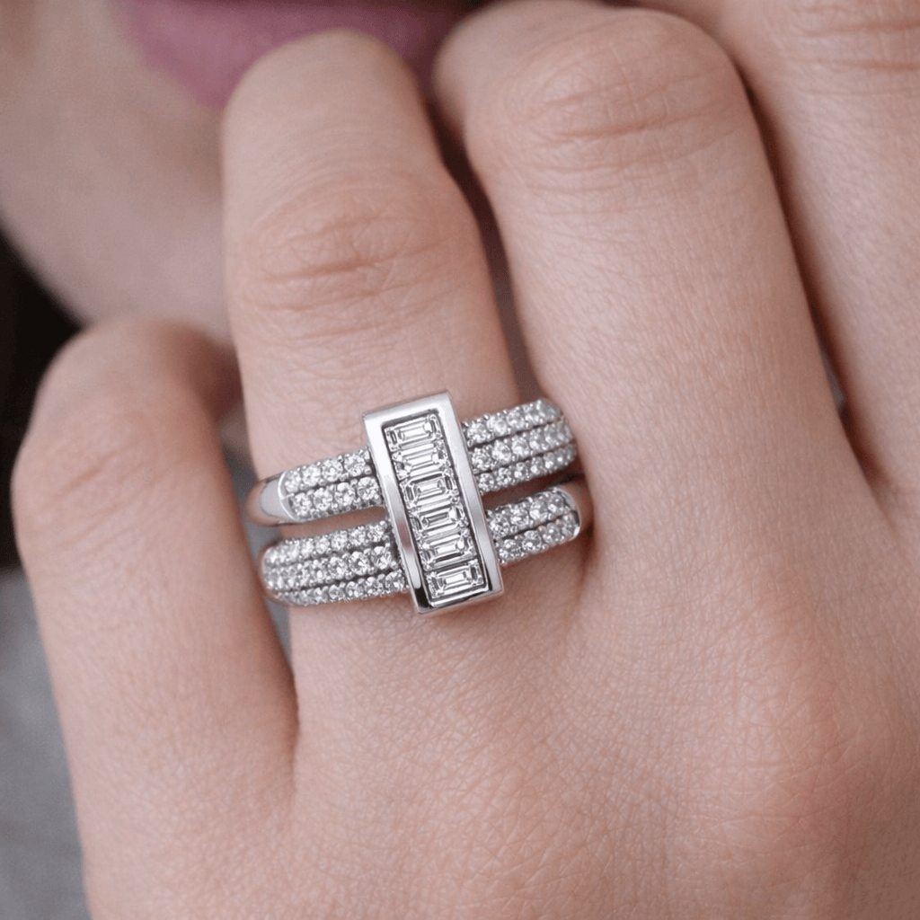Multi-Layer Wrap Design Round & Baguette Cut Moissanite Engagement Ring