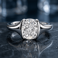 Classic Solitaire Half Bezel Cushion Cut White Sapphire Engagement Ring